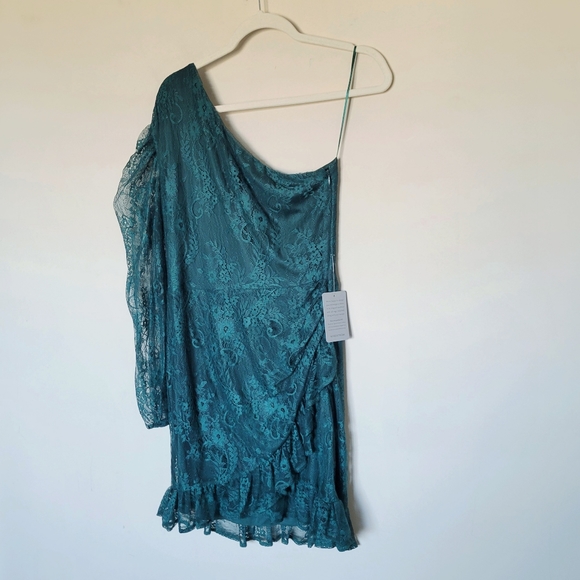 Wayf Teal One-Shoulder Mini Dress - Picture 7 of 12